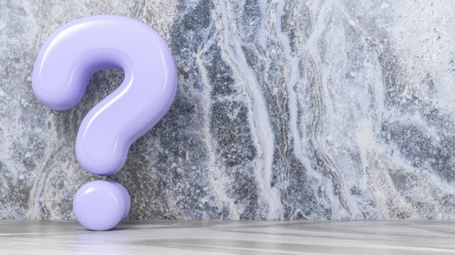 Striking purple question mark on a marble wall representing inquiry and engagement in poll suggestions and content guidance