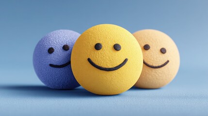 Three vibrant smiley faces expressing joyful reactions in a playful chat context with colorful emoticon design