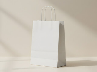 Plain paper bag photographed in studio with beige background lighting