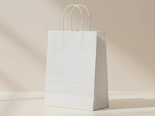 White paper bag stands upright with clean elegant minimalist design
