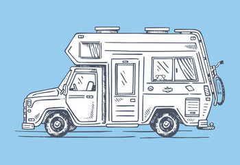 Hand-drawn illustration of a trailer. Simple art style.