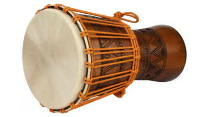 Djembe drum with brown rope and tribal african isolated on a transparent background