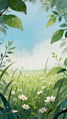 green leaves on blue sky background