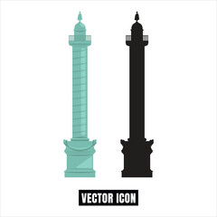 Fototapeta premium Column Icon Vector Illustration: Teal and Black Silhouette on White Background