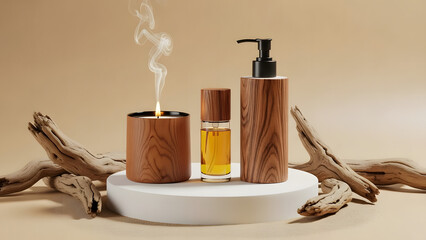 Aromatic Skincare and Relaxation Collection with Natural Wood Designs