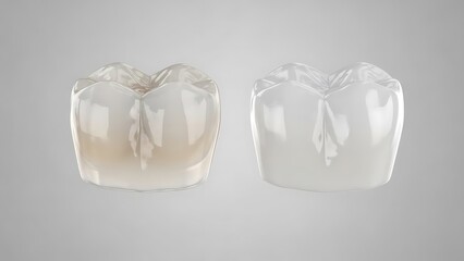 Comparison of Dental Implant and Tooth Model on Gray Background from Front View