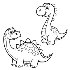 Cute dinosaur coloring page for kids, black and white vector illustration, non-scary style