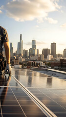 Tall composition highlighting clean energy installation in an urban setting