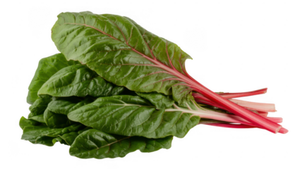 Fresh green leafy vegetable with red stems green leaves isolated on a transparent background