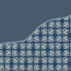 Abstract background with an empty text field in the form of patchwork made of smooth and lace fabric for presentations, websites, postcards, invitations.