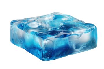 Translucent, textured, blue block on a black background