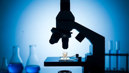 Dental health research using a microscope in a laboratory setting with various equipment