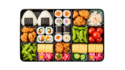 A traditional Japanese bento box filled with various food items