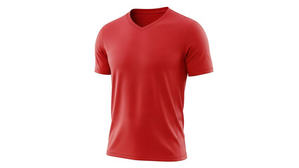 A red V-neck T-shirt on a black background for fashion or apparel design