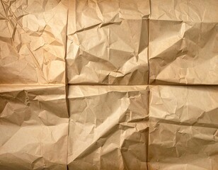 Crumpled paper, folded into nine squares, textured surface in sepia tones