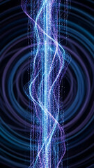 Tall dynamic abstract design evoking technology and information streams