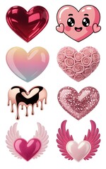 Heart stickers in various glitter colours to celebrate Valentine's Day 