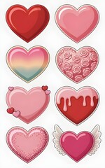 Heart stickers in various glitter colours to celebrate Valentine's Day 
