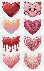 Heart stickers in various glitter colours to celebrate Valentine's Day 
