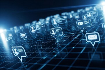 Modern communication network with glowing blue chat icons