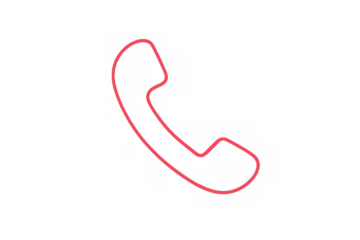 Pink neon call icon illuminating communication and contact signal outline on transparent background