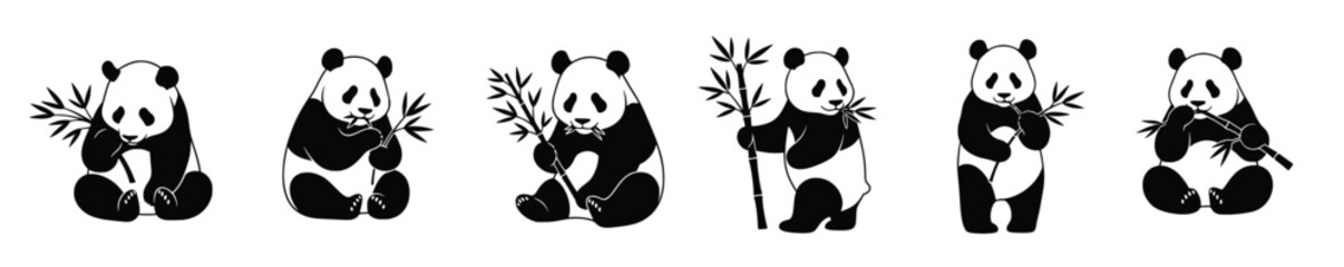 panda bear with bamboo sticks illustration © Madorsi