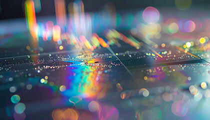 Abstract digital background with light reflections: Captivating bokeh lights and shimmering reflections dance across a reflective surface, transforming the ordinary into a realm of mesmerizing hues.