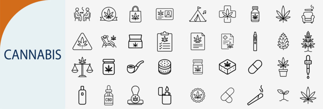 cannabis line icons collection, minimal vector illustration design