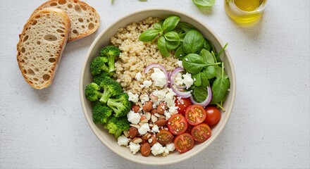 Fresh Quinoa Salad Bowl with Veggies and Feta Cheese