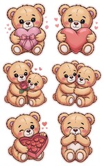 A pair of teddy bear stickers to celebrate Valentine's Day 