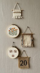 Handcrafted Wall Decor Featuring Embroidery and Macrame Art