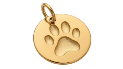 Gold paw print charm with loop isolated on a transparent background