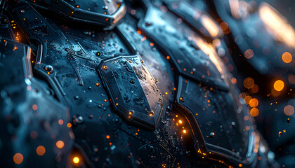 Armored Majesty: Close-up shot showcases intricate detail of a medieval metal armor, the weathered surface hinting at battles fought and a history etched in steel.