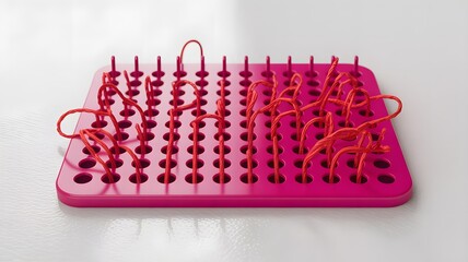 Naklejka premium Colorful hair brush with many pins displayed on a white surface in a studio setting