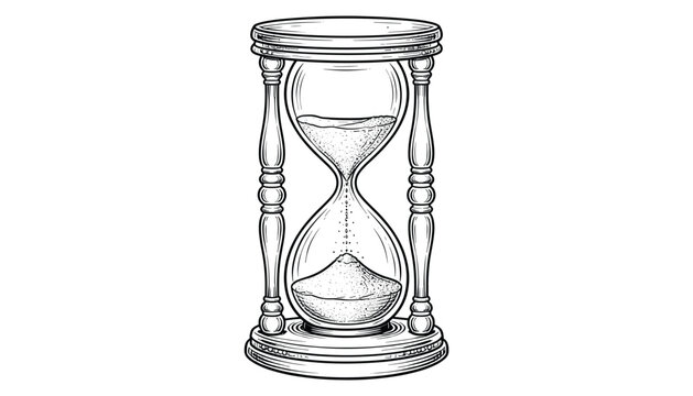 Vintage hourglass sketch old sand clock with flowing sand time deadline concept vector