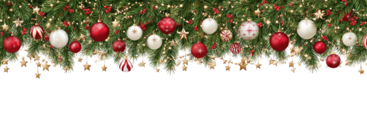 Holiday garland with ornaments, lights, and star decor