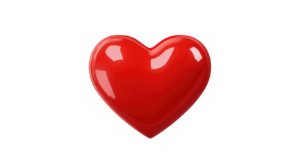 Shiny red heart object placed on a white background, created AI, PNG