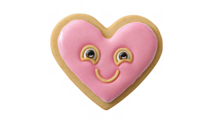 Heart cookie with pink icing and cute eyes, created AI, PNG