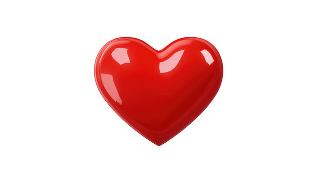 Shiny red heart object placed on a white background, created AI, PNG