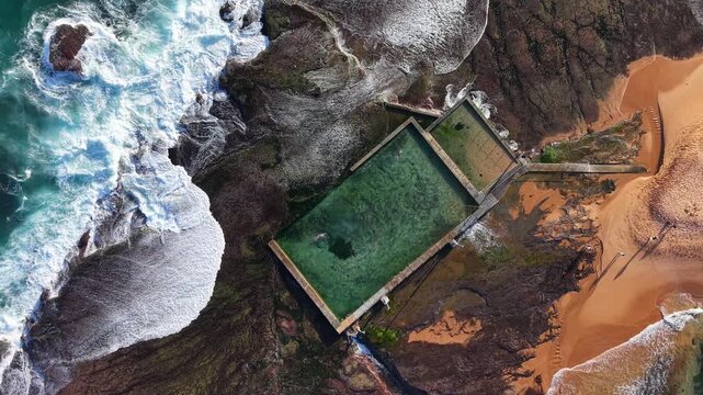 Aerial view of Mona Vale Beach, Northern Beaches NSW, Sydney, Australia. Aerial coastal landscape. 