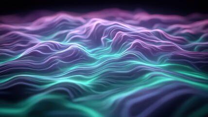 Abstract Futuristic Circuit Board with Glowing Neon Green and Purple Waves