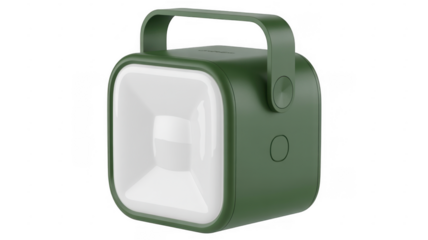 Green and White LED Flashlight with Handle and Buttons isolated on a transparent background