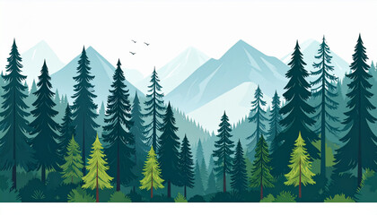 Fototapeta premium Serene Pine Forest Mountains