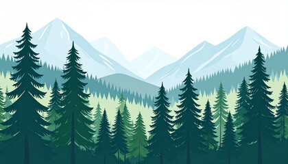 Fototapeta premium Serene Pine Forest Mountains