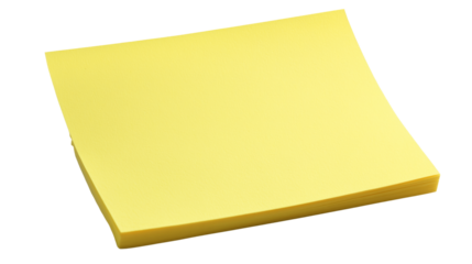 Action-packed yellow sticky note floating transparent background creative workspace close-up view