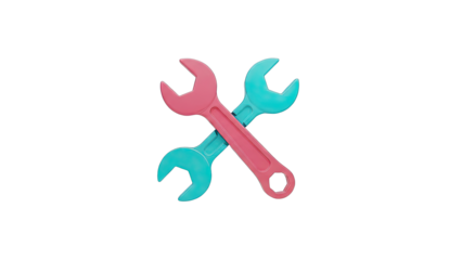 Two Crossed Wrenches, Pink and Teal