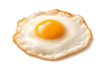 Fried egg sunny side up with golden yolk for breakfast meal or healthy nutritious food, transparent background