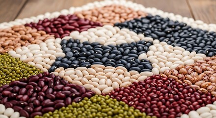 Naklejka premium Colorful Assorted Beans Pattern on Wooden Surface.