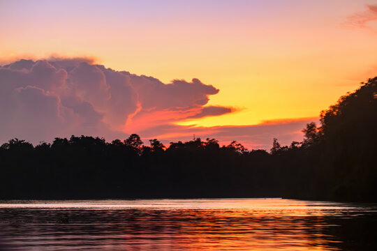 Sunset on the Kinabatangan River, Sabah, Malaysia, Borneo
