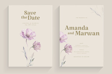 Save the Date Watercolor Floral Wedding Invitation Template in Soft Neutral Colors